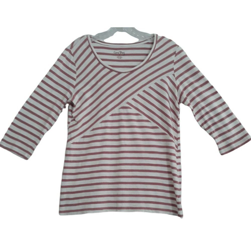 Coral Bay Top Blouse Womens Medium White Garnet Pink Brown Crisscross Front